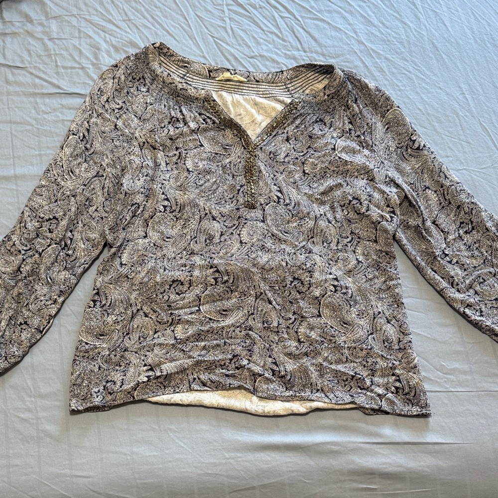 krazy kat navy blue Paisley Long Sleeve Blouse